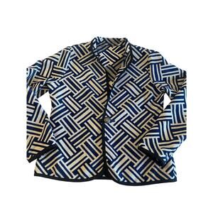 Trimdin Jacket Women’s Small Blue Geometric Knit One Button Blazer Made in USA